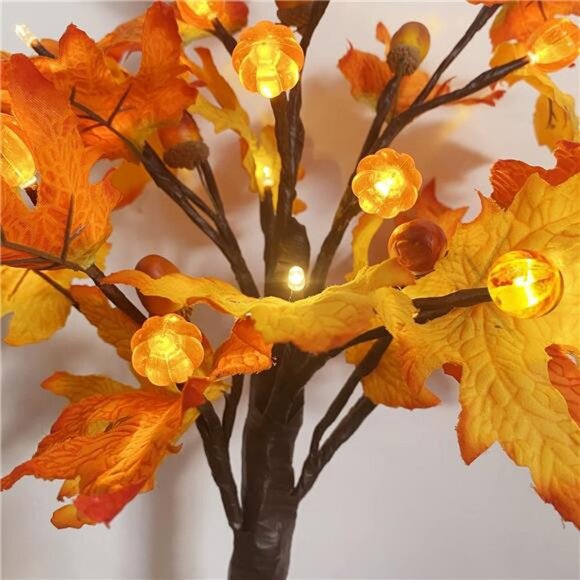 Fall Maple Tree with 48 LEDs Battery Operated Light Up Artificial Pumpkins - Picture 7 of 8